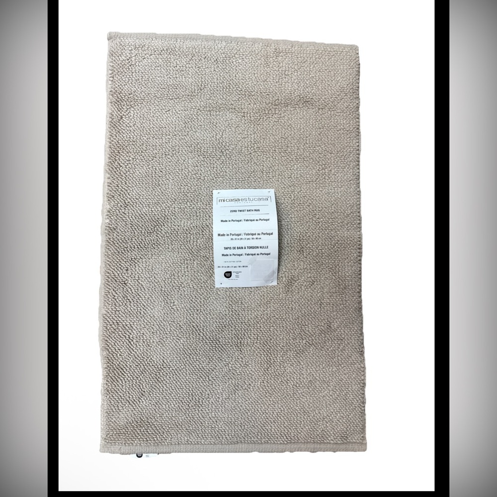 Mi Casa Es Tu Casa Zero Twist Bath Rug Beige 100% Cotton 20 X31”Made In Portugal